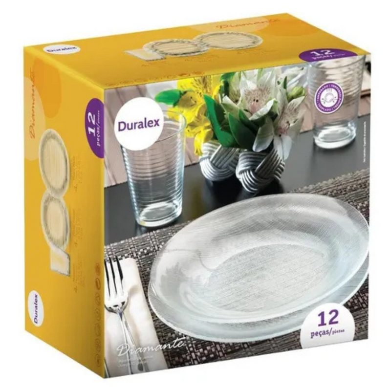 Aparelho De Jantar Vidro Marinex Duralex Diamante - 12 peças