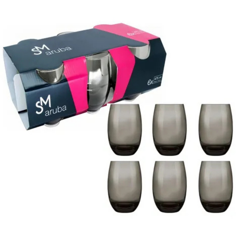 Conjunto de Copos Multiuso SM Aruba Fumê 465ml Vidro 6 Peças