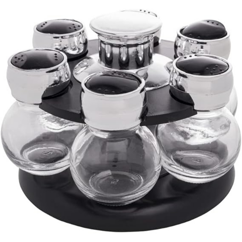Conjunto 6 Porta-Temperos de Vidro Giratório – Wolff