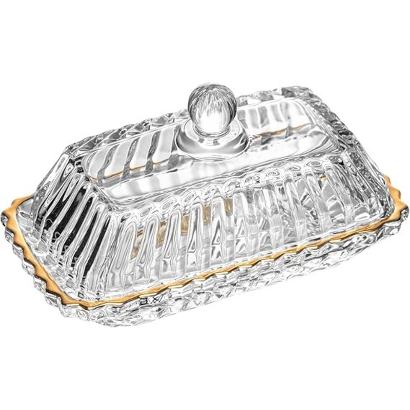 Manteigueira de Cristal Retangular com Tampa e Fio de Ouro - Wolff