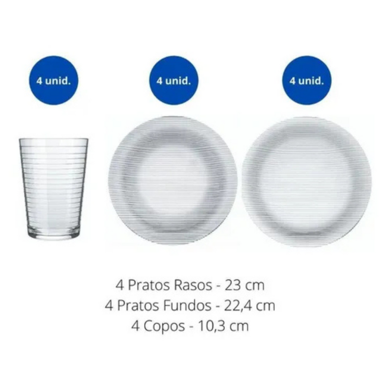 Aparelho De Jantar Vidro Marinex Duralex Diamante - 12 peças