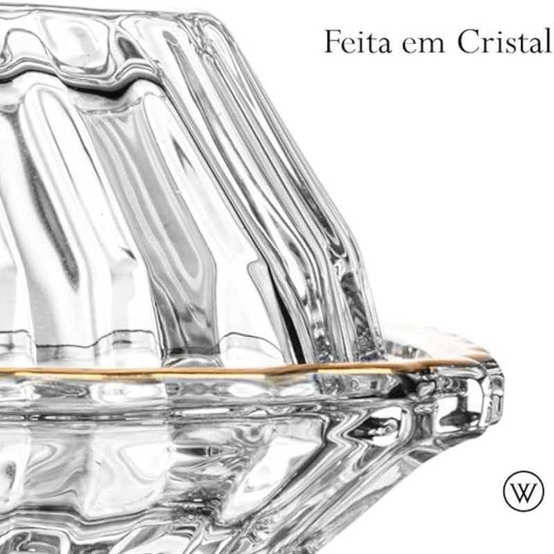 Manteigueira de Cristal Retangular com Tampa e Fio de Ouro - Wolff