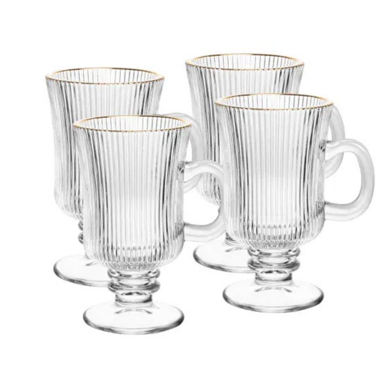 Jogo 4 Taças para Cappuccino 240ml – Vidro com Fio de Ouro Lines Wolff